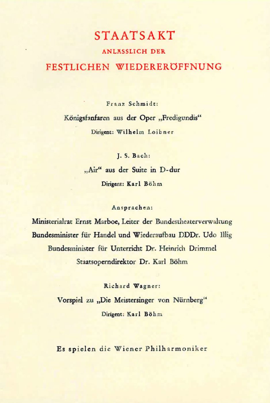 Eröffnung der Staatsoper 1955. Programm