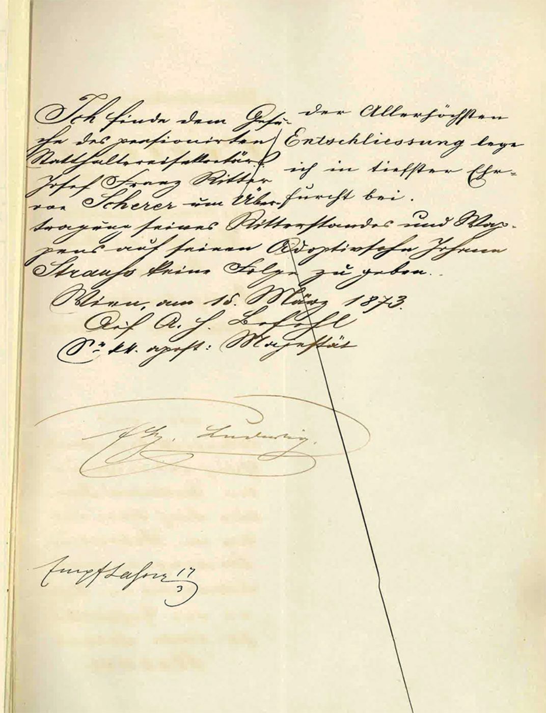 Am 14. März 1872 richtete der pensionierte k.k. Statthaltereisekretär Johann Franz Ritter von Scherer ein Gesuch an Kaiser Franz Joseph I., in dem er die Übertragung seines Adelsprädikates und Wappens an seinen Adoptivsohn, den Hofball-Musikdirektor Johann Strauss, erbat. 