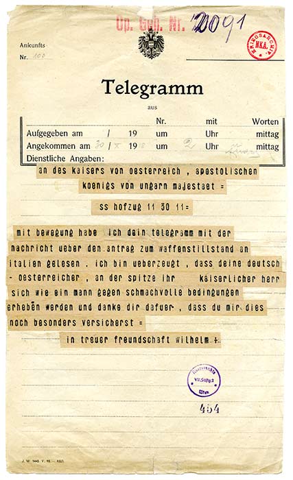 Telegramm von Wilhelm II. © OESTA 